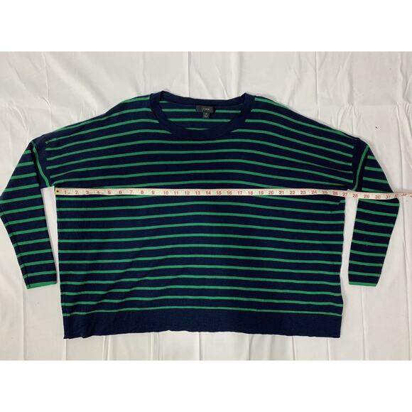 J Crew Women's Oversized Blue Green Striped Long Sleeve Wool Sweater S Preppy - Picture 7 of 7